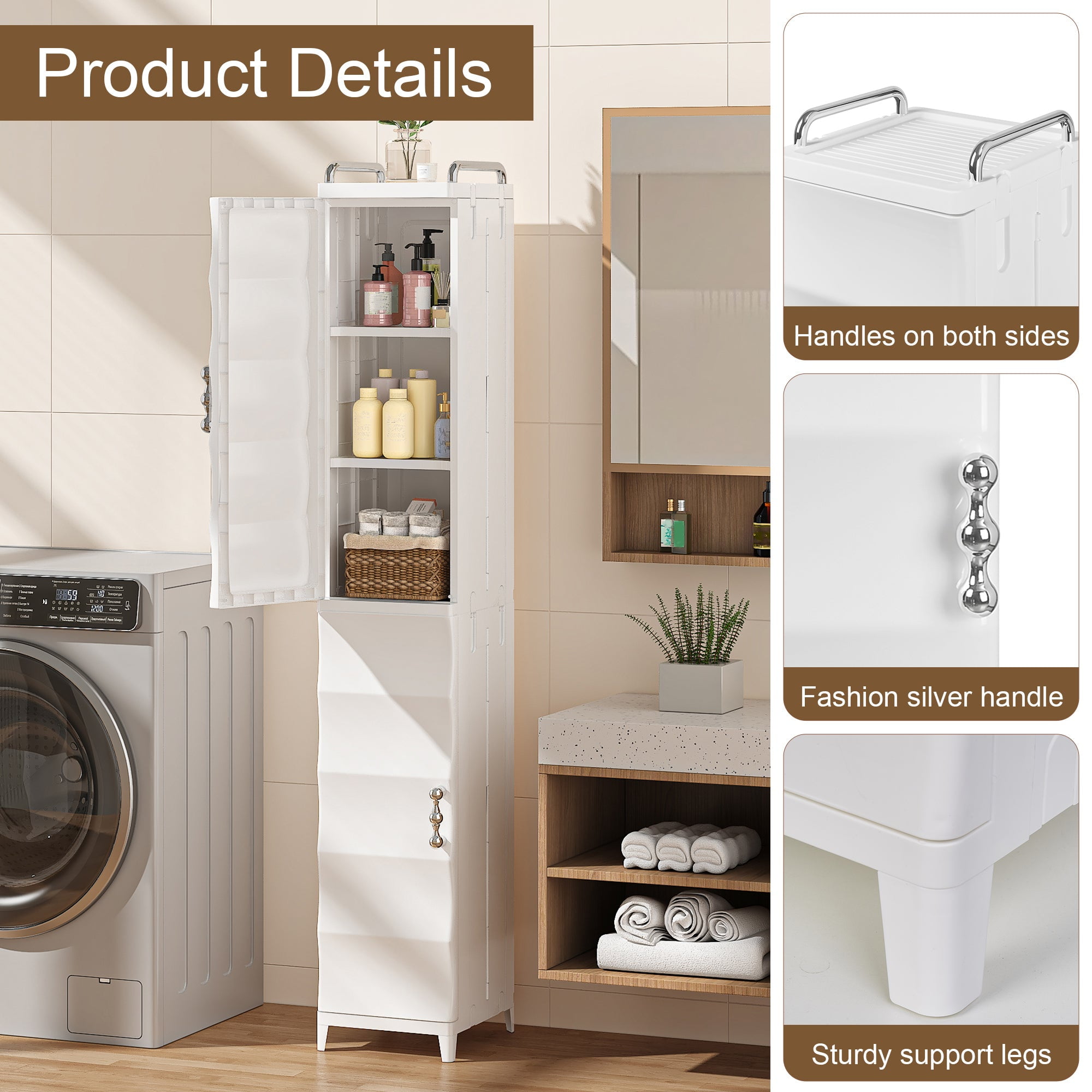VECELO High Narrow Bathroom Storage Cabinet with Adjustable Shelves, 54.6” H Slim Freestanding Foldable Cabinet with Door, for Small Spaces, Kitchen, White