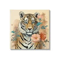 Stupell Industries Modern Floral Tiger Animals & Insects Painting Gallery Wrapped Canvas Art Print Wall Art, 36 x 36