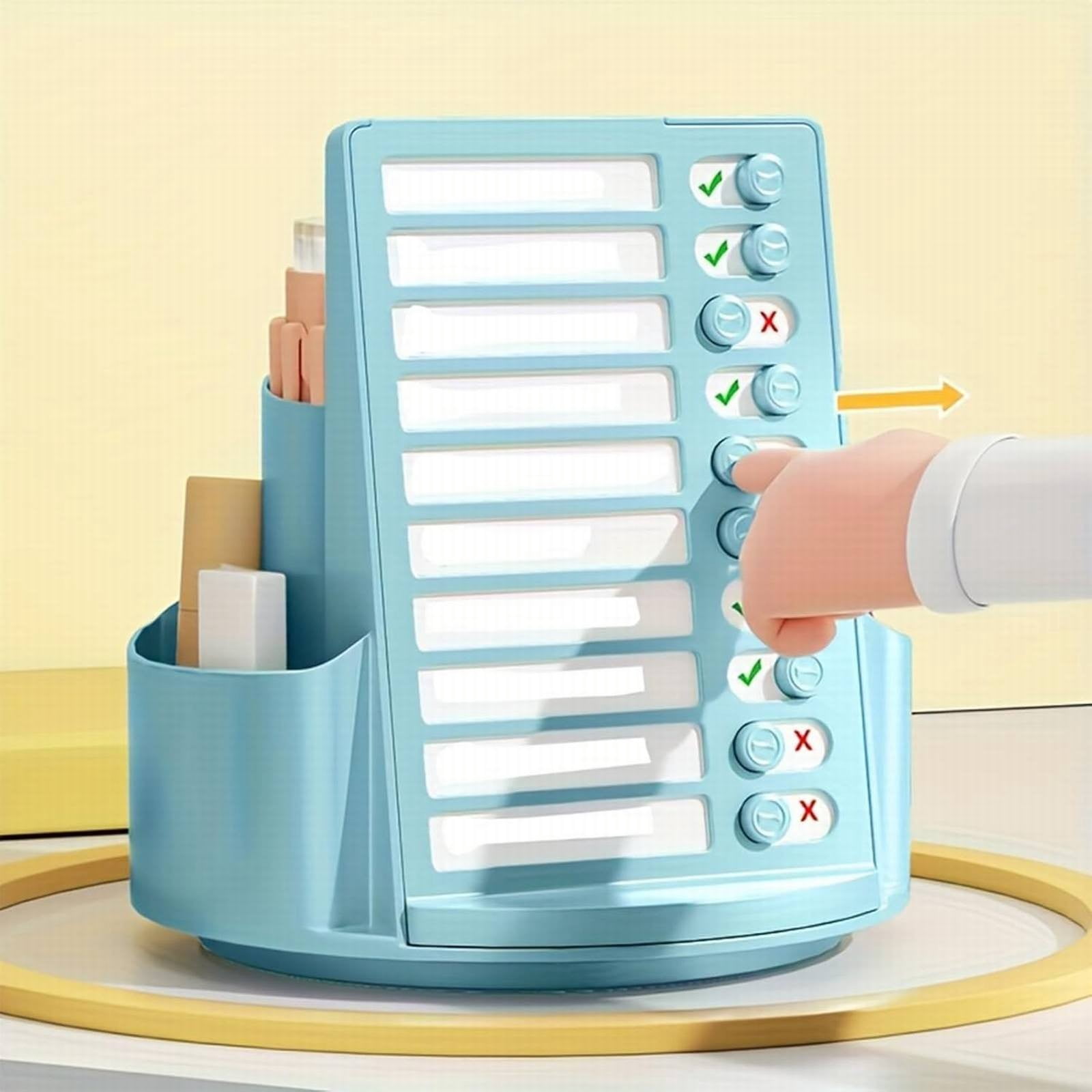 Rotating Desk Organizer with Multiple Compartments - Blue - Multifunctional 360° Rotating Pen Holder With Daily Schedule To Do List Checklist Board Rotating Pencil Cup With Stickers Cute Pencil Cup