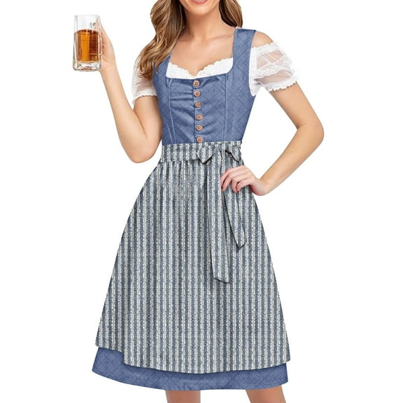 LEKODE oktoberfest outfits women dirndl dress Bavarian Dress tracht dress Women's Clothing Dirndl Dress Traditional Women's Casual Skirt Two Piece Set Blue L
