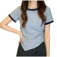 thumbnail image 2 of Aobny Twist Front T-Shirts Gray Women T-Shirt Ringer Short Sleeve Crew Neck Casual Tops,XL, 2 of 7
