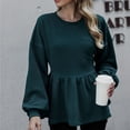 thumbnail image 4 of Blusa de otoño para mujer, manga larga, cuello redondo, dobladillo con volantes, color puro, hombros caídos, 4 of 6