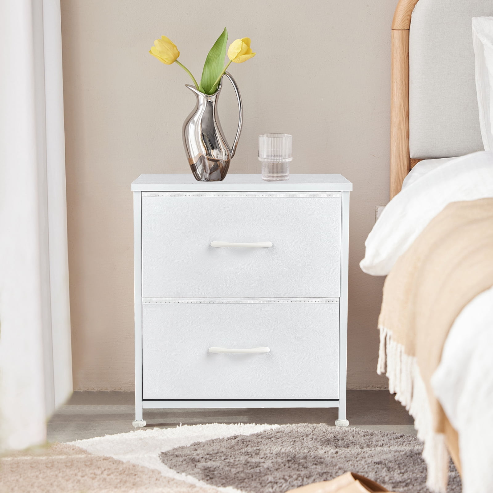 CONCETTA 2-Drawer Dresser Set of 2, Fabric Storage Nightstand for Bedroom, Living Room, White