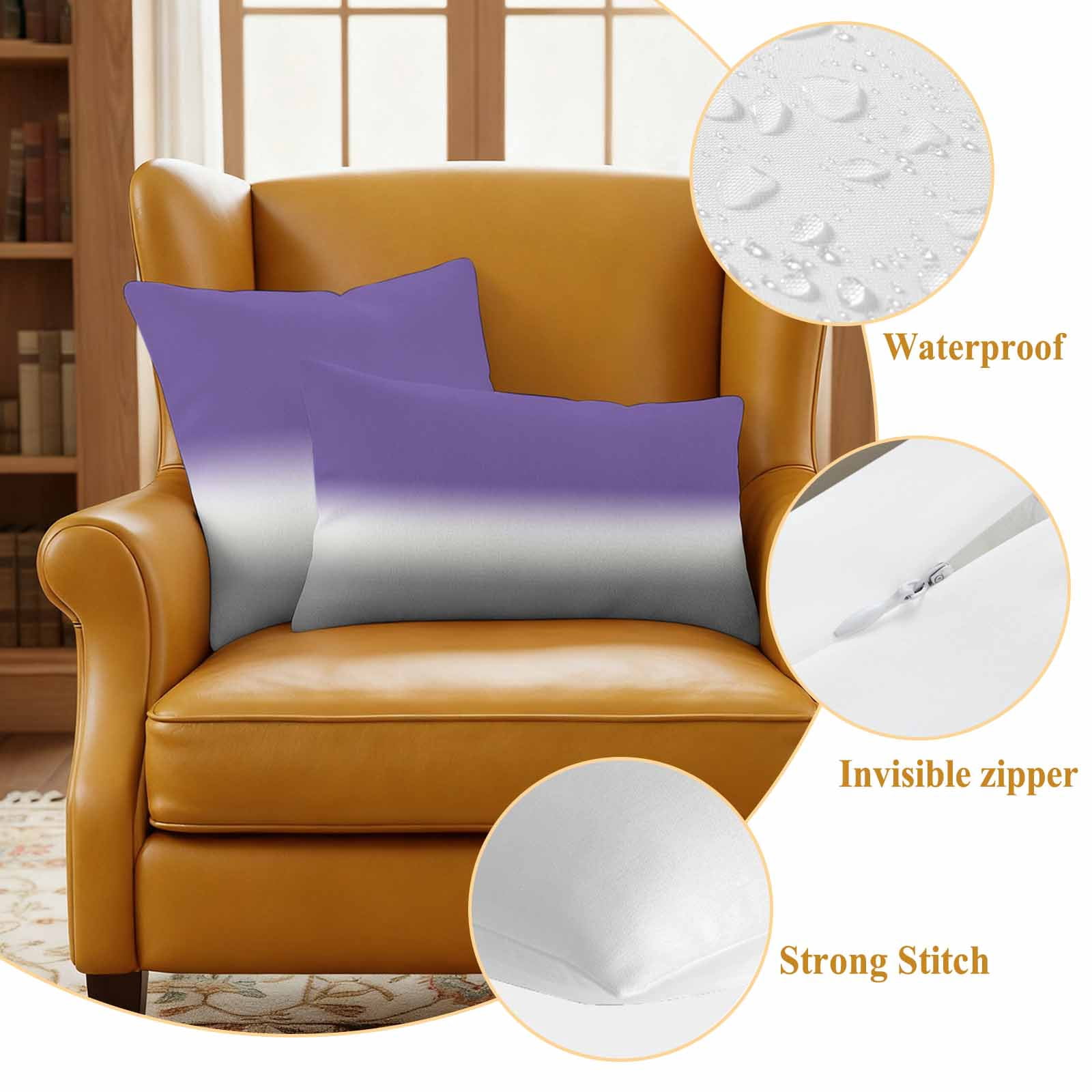 Outdoor Waterproof Pillow Covers Classic Purple Grey Gradient Decorative Throw Pillow Protectors,Pillowcase Cushion Cases for Patio Sofa Garden Couch,18x18in,Pack of 2