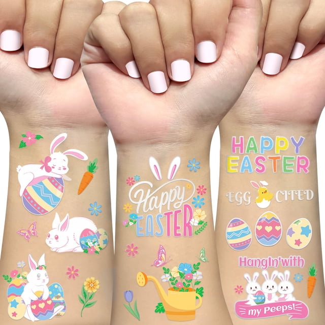 Tatuajes temporales Ovaserva de Pascua para niños con 62 estilos de purpurina