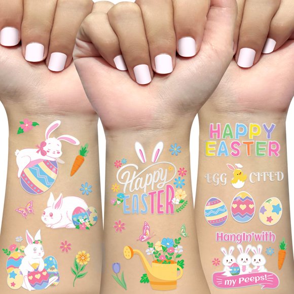 Tatuajes temporales Ovaserva de Pascua para niños con 62 estilos de purpurina