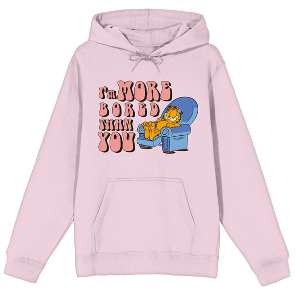 Garfield I Am More Bored Than You Long Sleeve Cradle Pink Adult Hooded Sweatshirt-Large