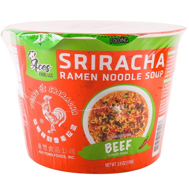 Tuong Ot Sriracha Beef Flavor Ramen Noodle Soup 3.8 oz. Big Bowl (12