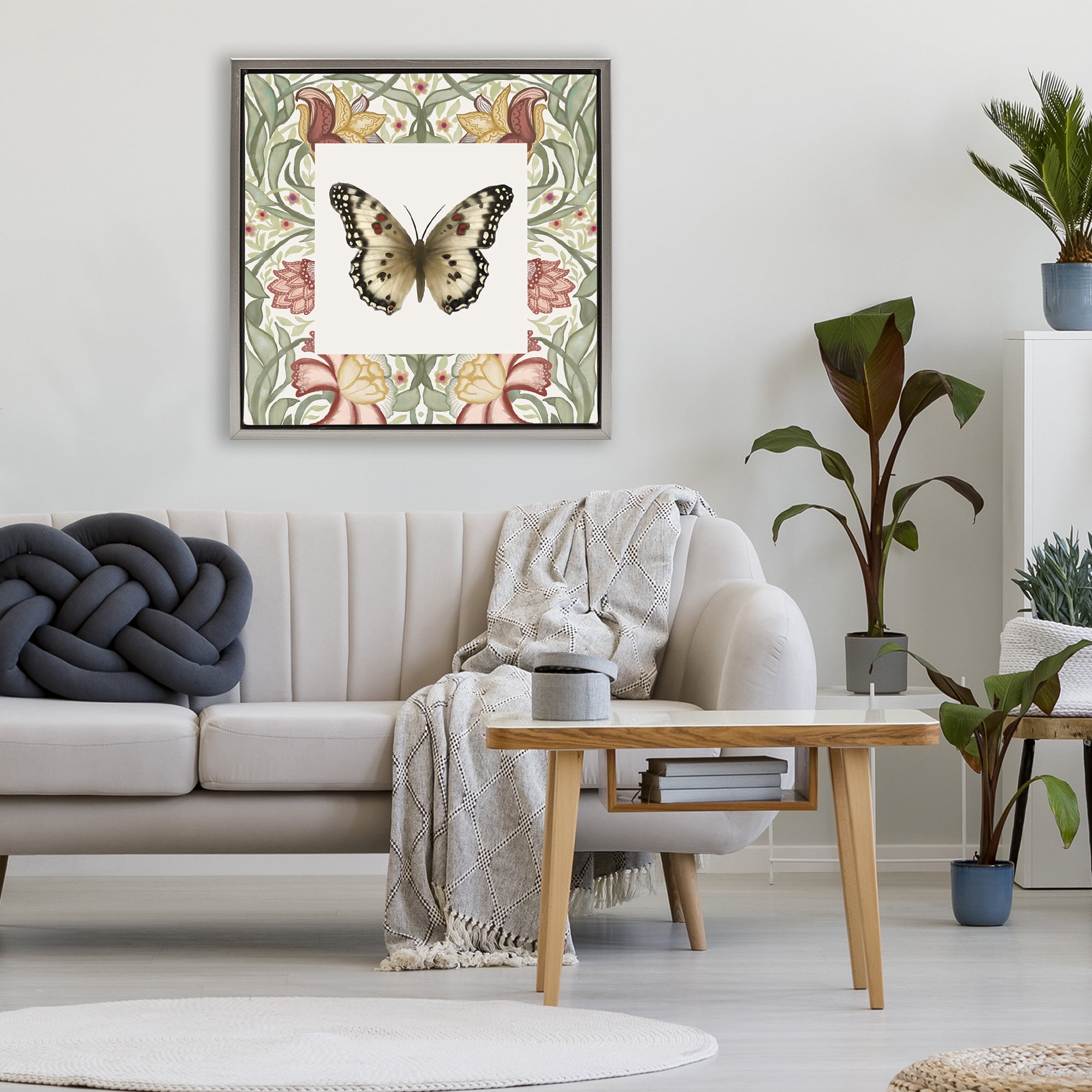 Stupell Industries Warm Toned Baroque Butterfly Gray Framed Floater Canvas Wall Art, design by Elizabeth Medley