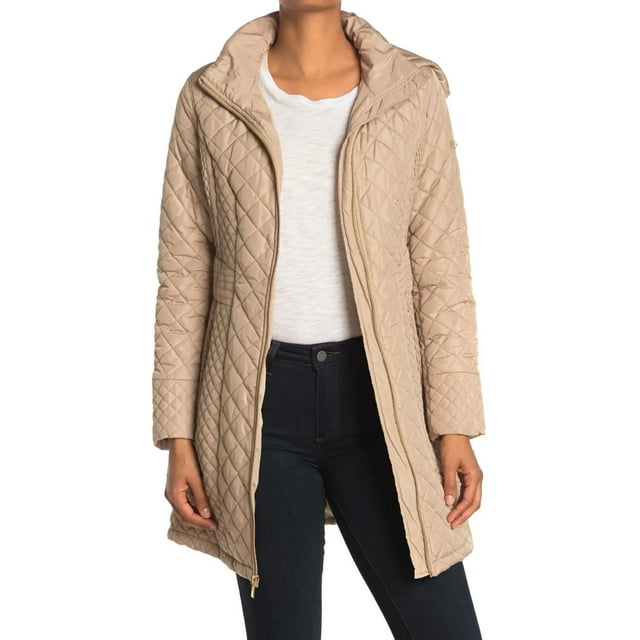 Via Spiga Quilted Hooded Water-Resistant Jacket In Champagne Size S $220