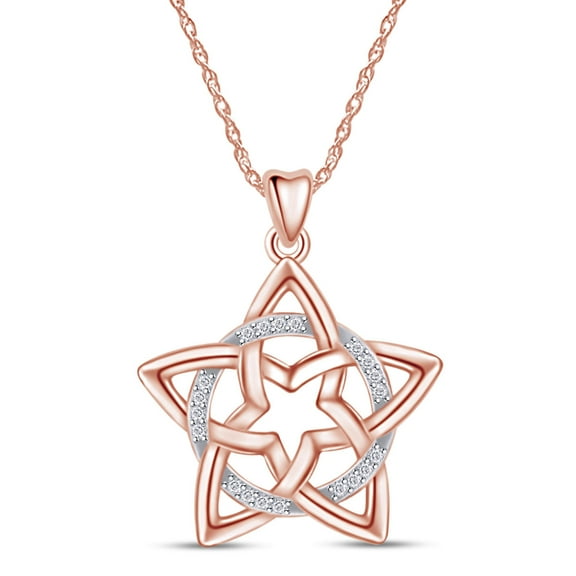 14k Rose Gold Over Sterling Silver Round Cut Cubic Zirconia In pentacle celtic star pendant necklace Along With 18" Chain For Womens