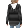 thumbnail image 3 of Maean Women Striped Hoodies Shirts Lightweight Baggy Drawstring Pullover V Neck Buttons Sweatshirt, 3 of 5