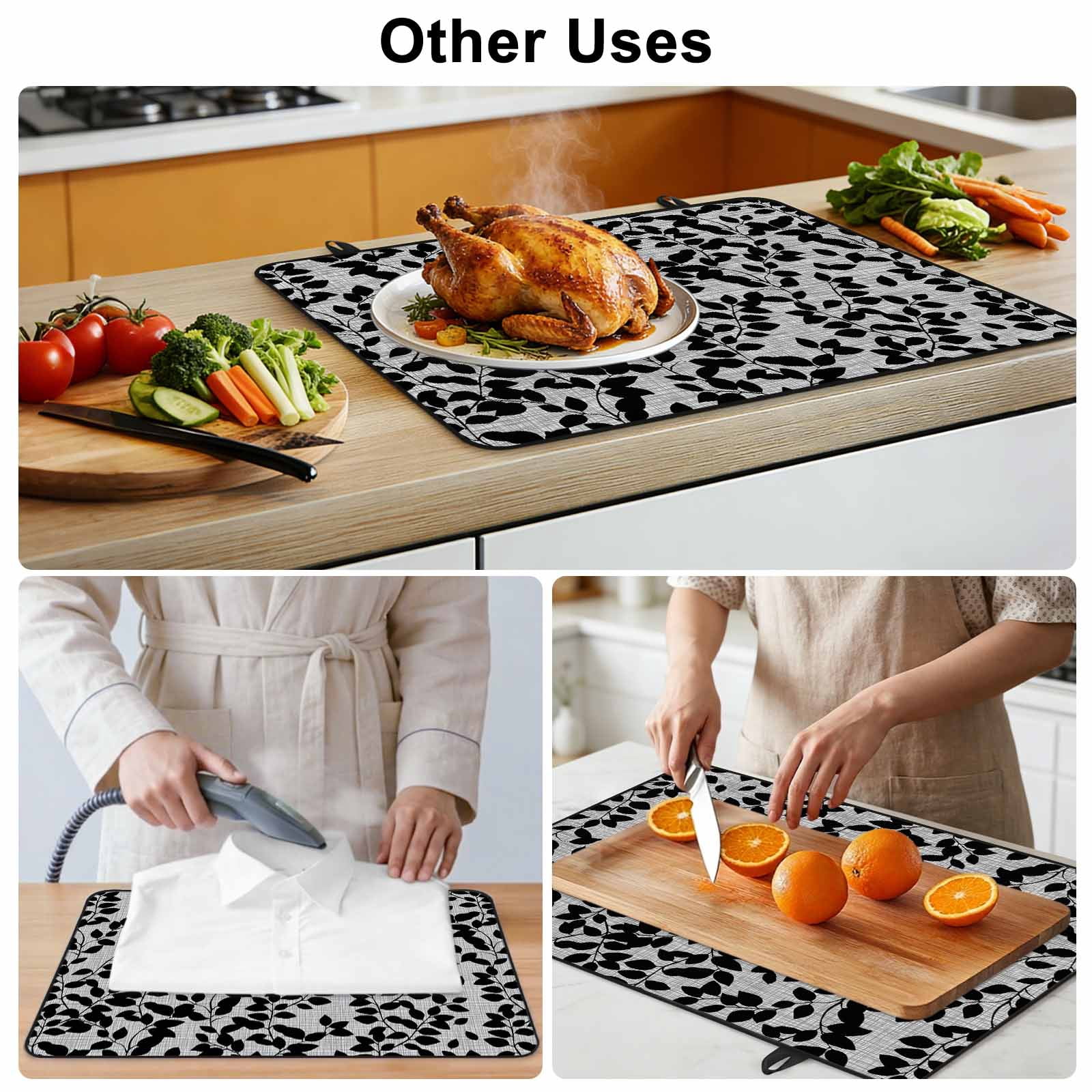 Grey Black Botanical Stove Top Cover for Electric Stove, Heat-proof & Non Slip Glass Top Stove Cover Protector, Pastoral Spring Floral Summer Art Kitchen Flat Cooktop Rubber Mat 36x21 Inches