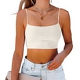 thumbnail image 2 of OGLCCG Women's Crop Cami Tops Slim Scoop Neck Spaghetti Strap Tank Tops Solid Color Summer Basic Camisole Tees,White, 2 of 4