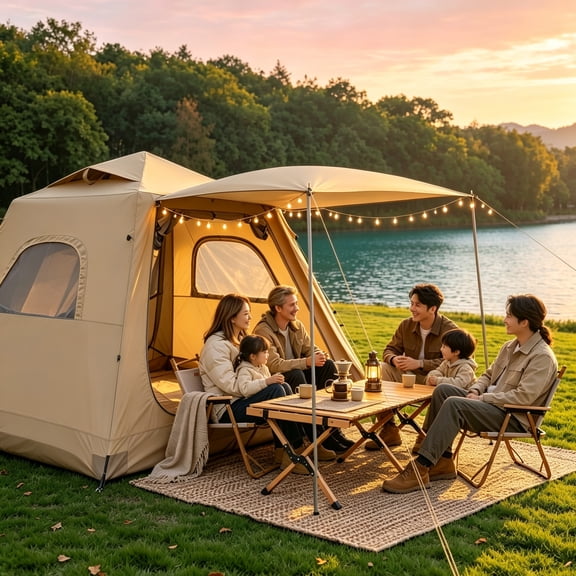 Camping Inflatable Tent with Pump 4 Person Easy Set up Glamping House with Mesh Waterproof Family Air Blow Up Tents