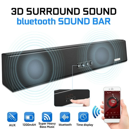 3D Surround Soundbar, BlitzWolf® BW-SDB0 10W Powerful Strong Bass Sound Bar Wireless Speaker with Time Display for TV Desktop or