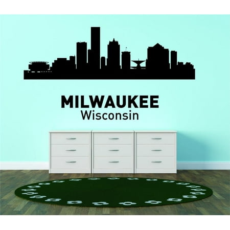 Custom City Wall Map - Custom Wall Decal Milwaukee Wisconsin United States Major City Geographical Map Landmark - Vinyl Wall - 20x42