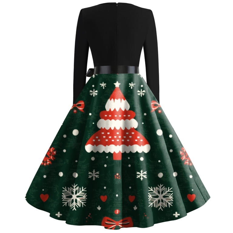 Qwertyu Womens Ugly Christmas Dress Santa Snowflake Graphic Casual Flare Dress with Belt Knee-Length Christmas Party Dresses Dark Green XL Qwertyu Womens Ugly Christmas Dress Santa Snowflake Graphic Casual Flare Dress with Belt Knee-Length Christmas Party Dresses Dark Green XL