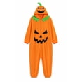 thumbnail image 3 of Virmaxy Halloween Costume Halloween Pumpkin Onesie Costume Pajamas Full Zip Hooded Jumpsuit with Green Collar and Novelty Face for Party Loungewear Orange, 3 of 5
