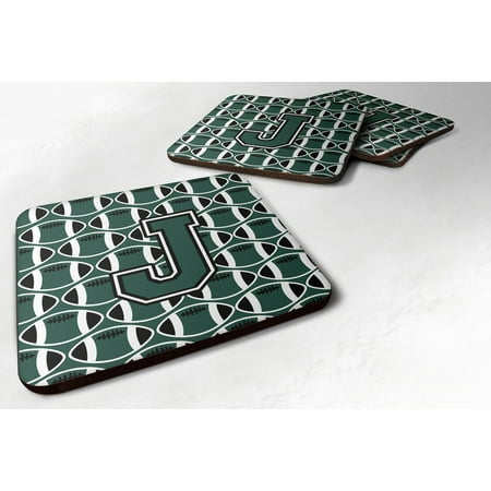 

Carolines Treasures CJ1071-JFC Letter J Football Green and White Foam Coaster Set of 4 3 1/2 x 3 1/2 multicolor