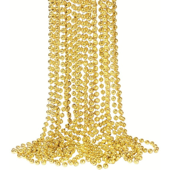 24pcs 33 Inch Metallic Hot Pink Bead Necklaces Bulk Round Beaded Necklaces Costume for Mardi Gras Party Christmas Festive Events (72pcs gold)