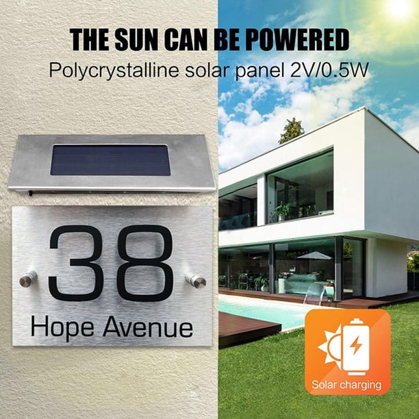 Luz solar de la casa Número LED Dirección digital Indicación Placa de puerta 2 piezas