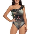 thumbnail image 2 of Picia Colorful Flower Meditating Hamster Pattern Women's One Piece Swimsuits,One Shoulder Swimwear Asymmetric ,Ruffle Monokinis Bathing Suits,High Waisted Flattering Bathing Suits-Small, 2 of 8