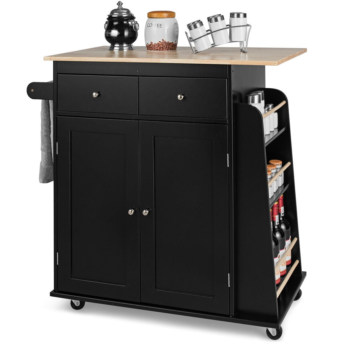 Gymax Rolling Kitchen Island Utility Trolley Cabinet ...