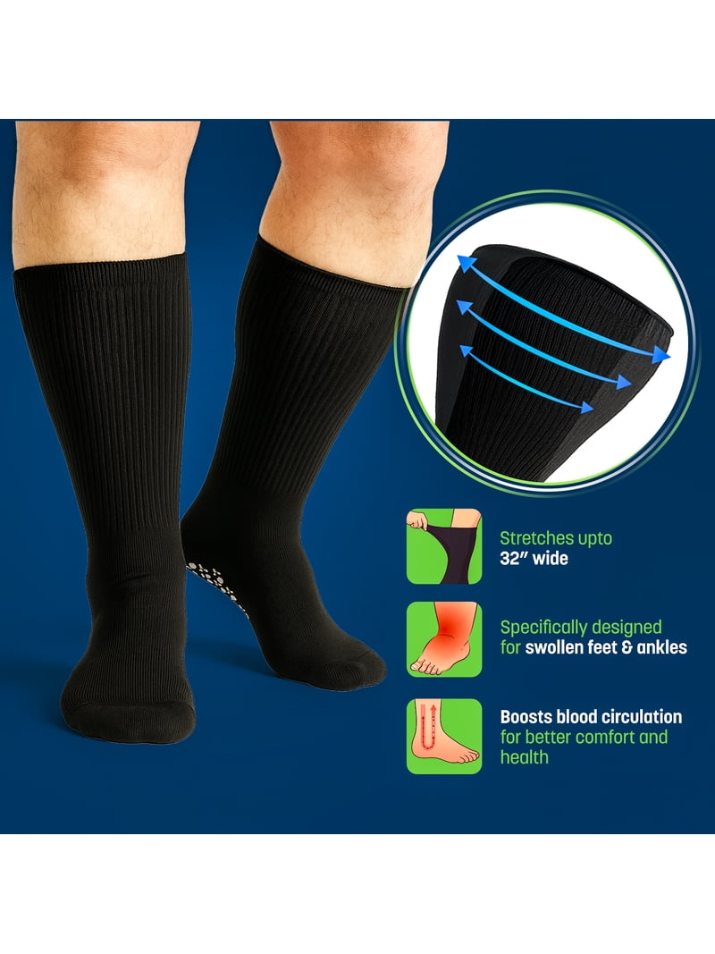 Steliron Extra Wide Grip Socks for Swollen Feet, Non-Slip Diabetic