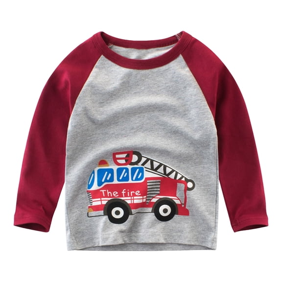 NOEGOEU Boys Long Sleeve Shirts Crewneck Graphic Tees Soft Breathable Cotton Tops Toddler Clothes (Red,5-6 Years)