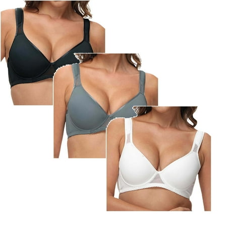LUOGENLI Female Women Bras Wireless with Support Women s Bra with Widened Shoulder Straps Thin Cup Sponge Solid Color Summer T Shirt Versatile *3Pcs Women Bra Women Bralette Top 36D