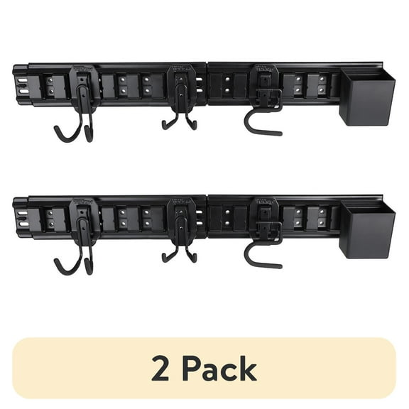(2 pack) Hyper Tough Hyper Stack 32-Inch Wall Storage System, 6-Piece Set with Hooks and Bin, Black