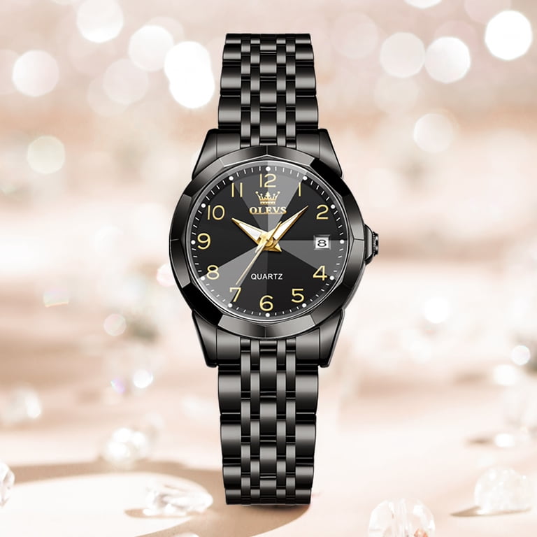 Olevs Women\'s Silver Black Vintage Leather Waterproof Reloj Mujer Luxury Watch Amazon.com: OLEVS Black Leather Watch Women Fashion Luxury  main image 2