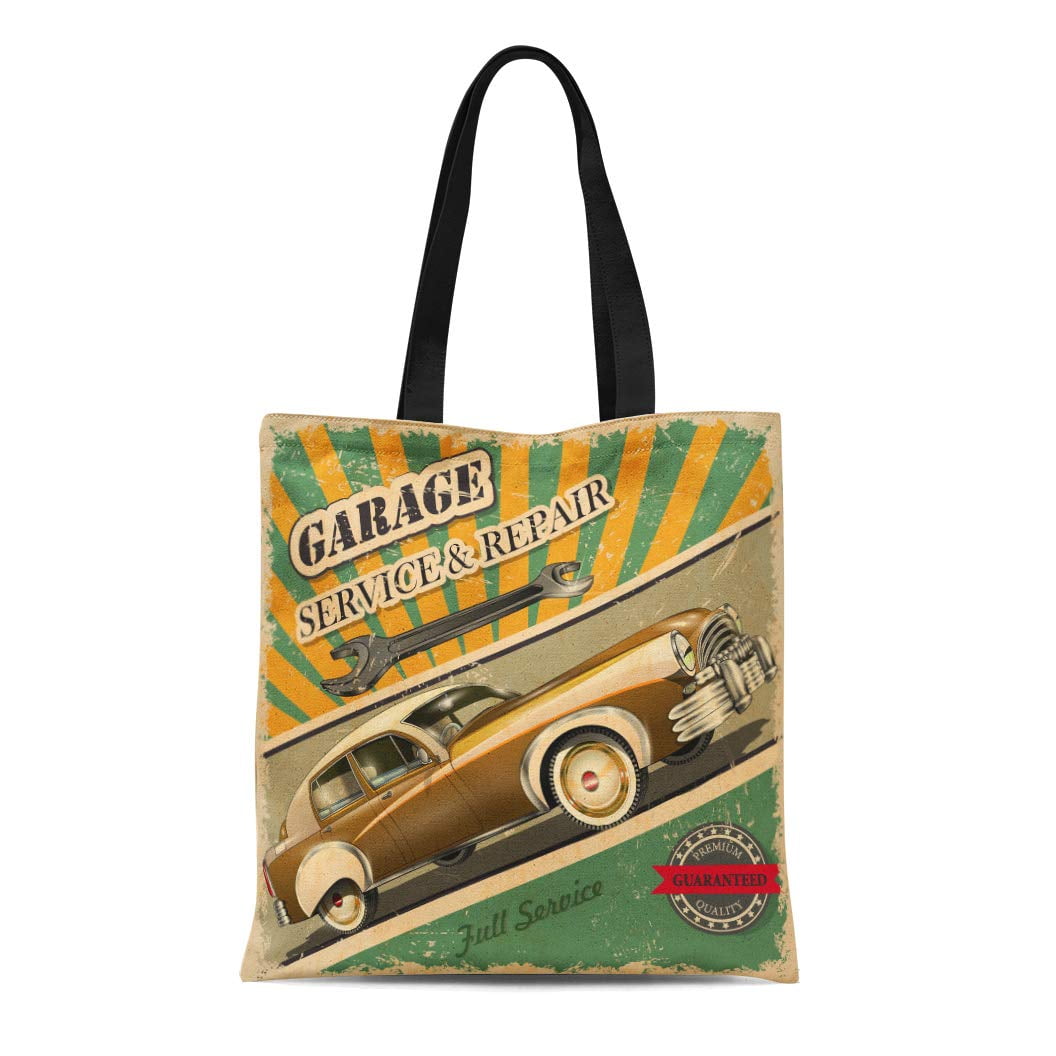 JSDART Canvas Tote Bag Car Vintage Garage Retro 1950S 1960S Classic 50S Signboard Reusable Shoulder Grocery Shopping Bags Handbag Walmart