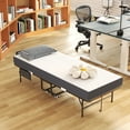 thumbnail image 3 of 75" Folding Bed Frame, Space Saving Rollaway Guest Bed, Heavy-Duty Metal Frame on Wheels, Portable Twin Bed for Adults, Black, 3 of 13
