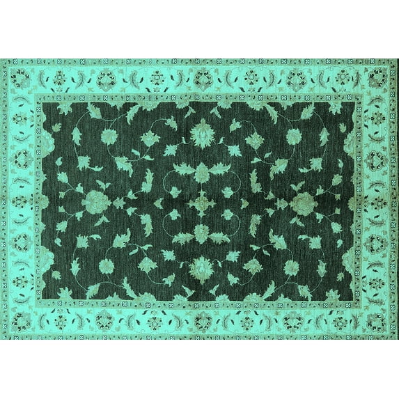 Ahgly Company Indoor Rectangle Oriental Turquoise Blue Traditional Area Rugs, 7' x 10'