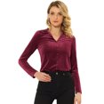 thumbnail image 3 of INSPIRE CHIC Blusa de punto de manga larga con cuello de oficina de trabajo con textura de terciopelo para mujer Vino rojo L, 3 of 5