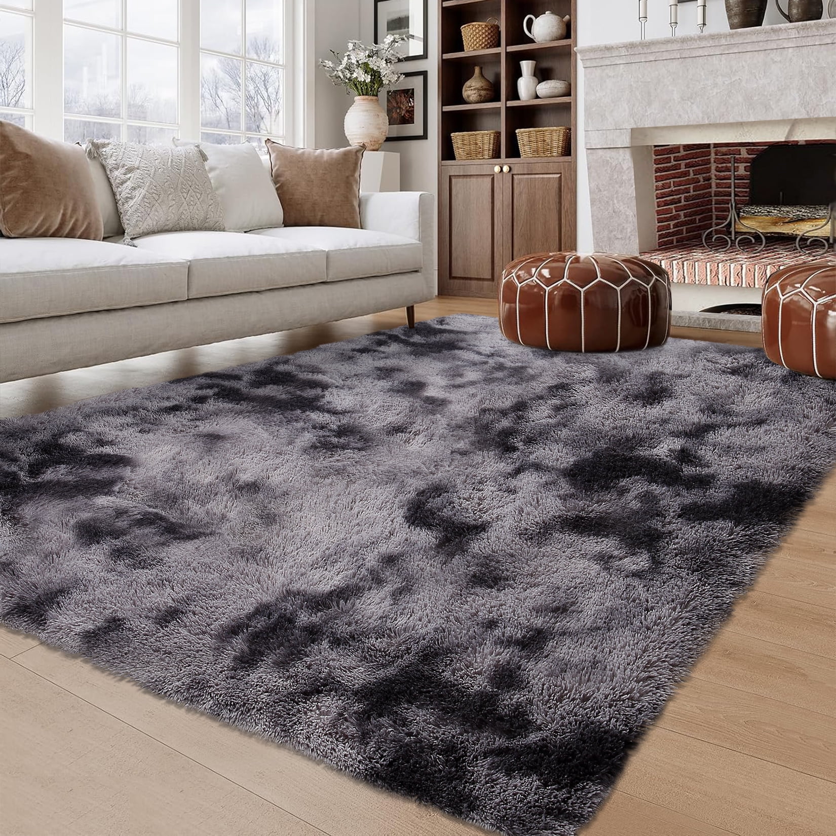 Hasoo 8' x 10' Large Area Rug High-Pile Plush Shag Rug Perfect for Living Rooms, Bedrooms, Dining Rooms, Dark Grey