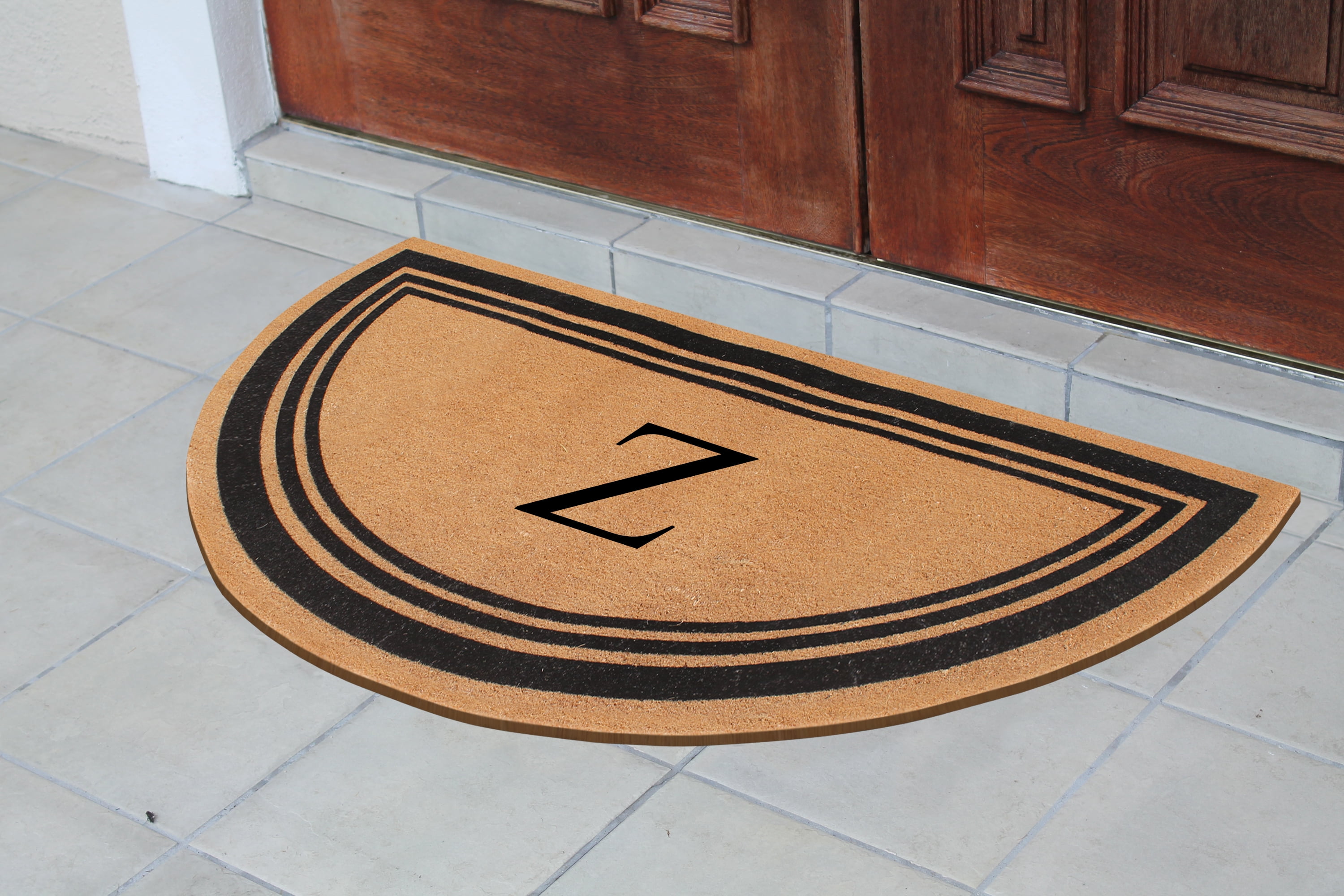 A1HC Natural Coir Flock Monogrammed Door Mat for Front Door, 30x60, Anti-Shed Treated Durable Doormat for Outdoor Entrance, Heavy Duty, Low Profile, Easy to Clean, Long Lasting, Front Porch Entry Rug