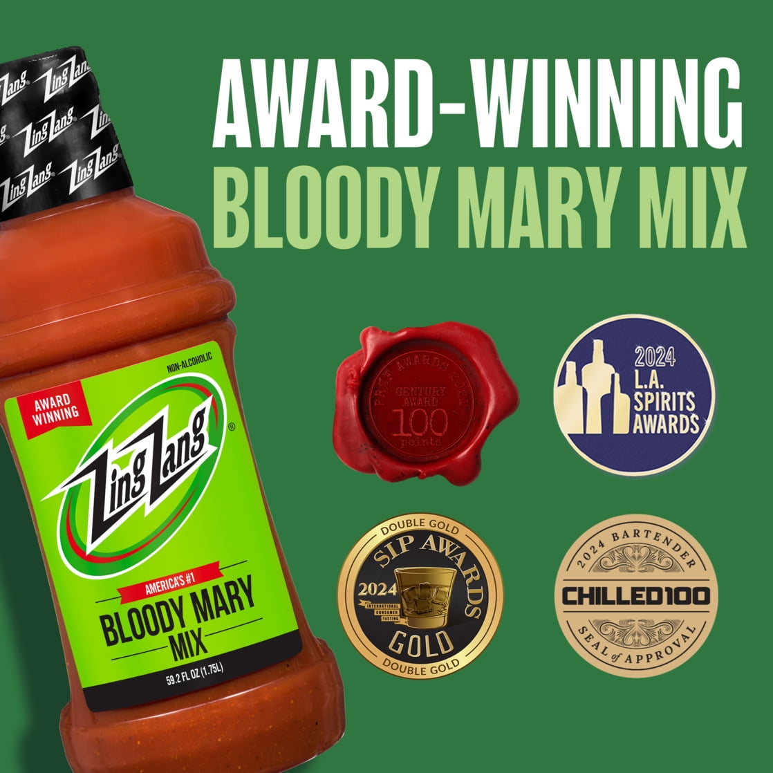 Zing Zang Bloody Mary Mix, Non-Alcoholic Cocktail Mixer, 1.75L Bottle