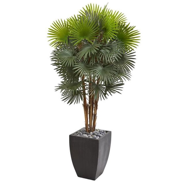 Nearly Natural 9467 59 in. Fan Palm Artificial Tree in Black Planter