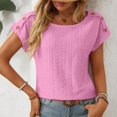 thumbnail image 7 of Pincandy Women's Casual Solid V Neck Loose Striped Short Sleeved T-shirt Top Summer Tops Cute Neck Tops Loose Dressy Casual Shirts Cap,Pink,2XL, 7 of 7