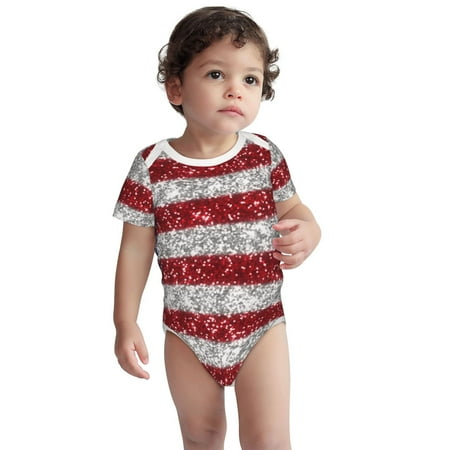 

Kdxio America Flag Glitter Pattern Unisex Baby Cotton Short Sleeve Bodysuits-18 Months