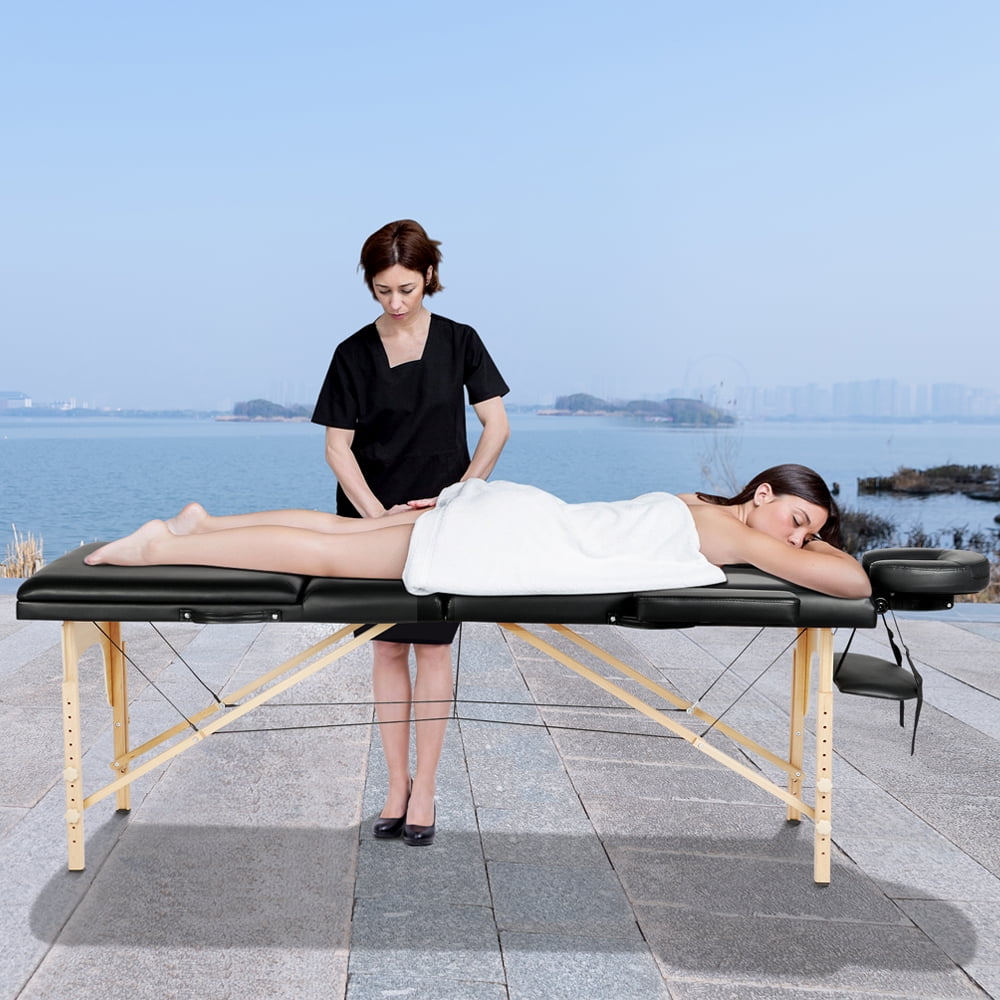 Renwick 3 Sections Adjustable Massage Bed Folding Massage Couch Portable Black