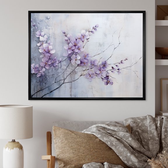 Designart "Minimalist Purple Violets" Violets Floater Framed Canvas Art Print
