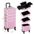 thumbnail image 3 of QueelQuest Professional Makeup Train Case 4 in 1 Rolling Cosmetic Trolley Makeup Case Organizer Makeup Travel Case, with 4 Detachable Removable Wheels, Pink, 3 of 8