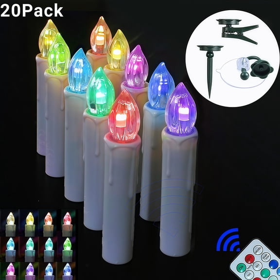 20 Piece Flameless Candle Set, Jumbo Pack of Remote Control LED Taper Candles with Clips, Ideal for Church/Office/Store Christmas Decor