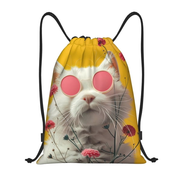 Fotbe Floral Sunglasses Cat Art Bolsa Mochila con Cordón Estampada, Bolsa de Gimnasio Deportiva, Bolsa Cinch, Bolsa con Cordón para Hombres y Mujeres-Medium