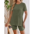 thumbnail image 4 of Weardear Maternity Outfits Set 2 Piece Matching Sets Ribbed Knit Side Split Short Sleeve Shirts and Biker Shorts Pregnancy Loungewear, 4 of 6
