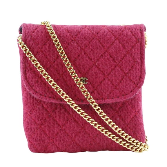 Pre-Owned CHANEL Chain Pouch Micro Cotton Red Snap Button Women's (Fair)